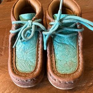 Blazin Roxx Brown and Teal Kids Moccasins